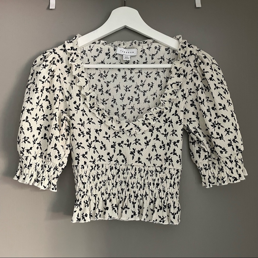Topshop Floral Ruffle Top